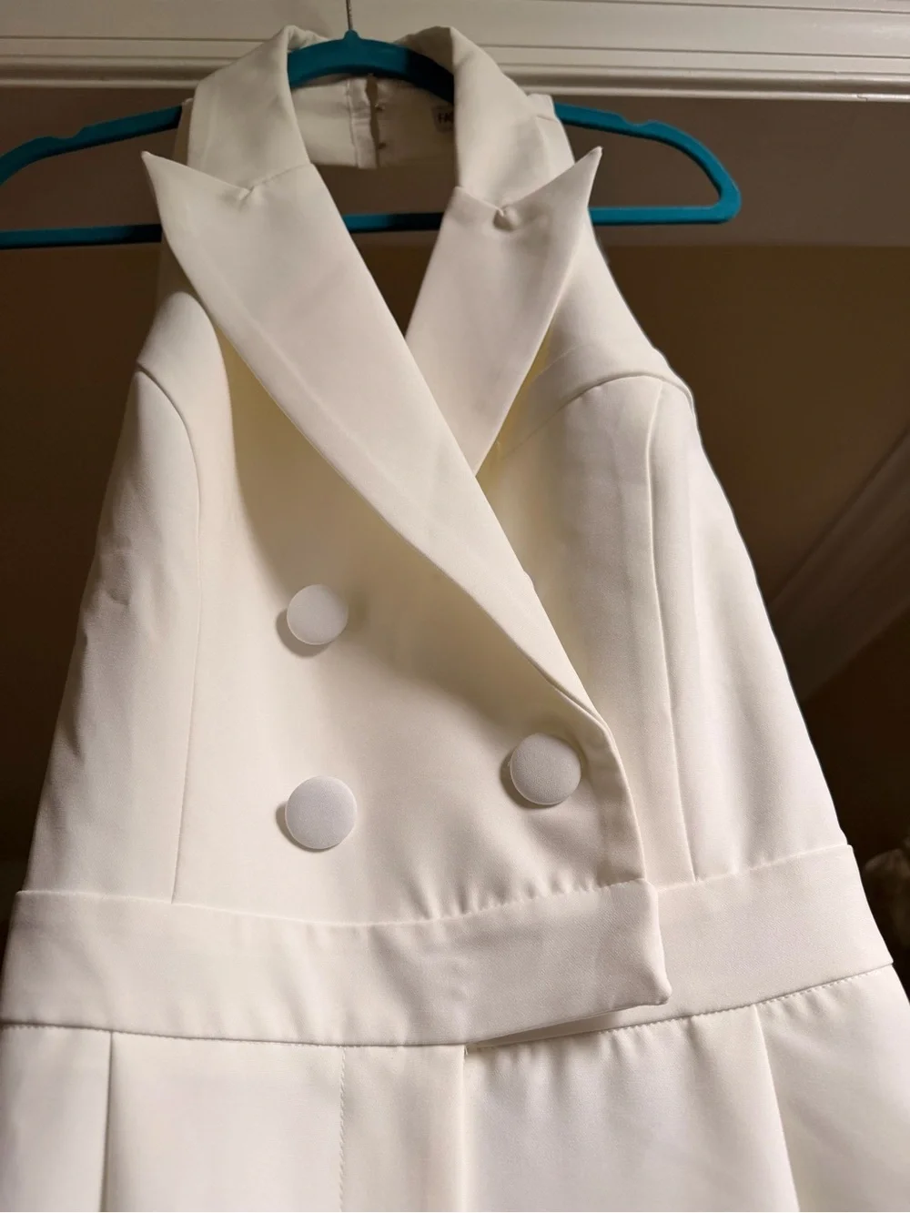 Fashion Nova Cream Halter Double-Breasted Wide-Leg Jumpsuit - Picture 3 of 9